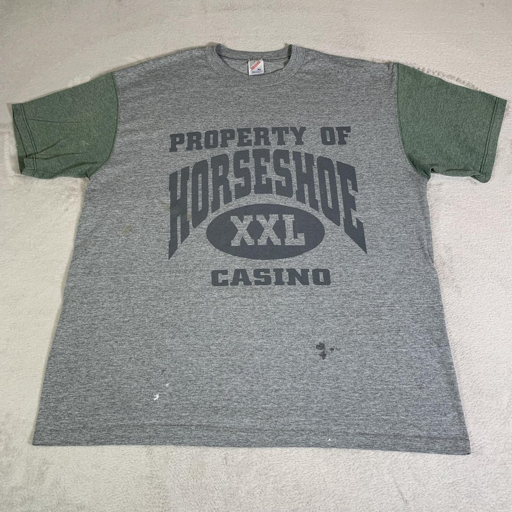 Vintage Horseshoe Casino Shirt Mens XL Gray Green Jerzees Property Of‎ USA 90s